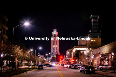 The Nebraska State Capitol is lit up red during the Glow Big Red event. February 14, 2024. 