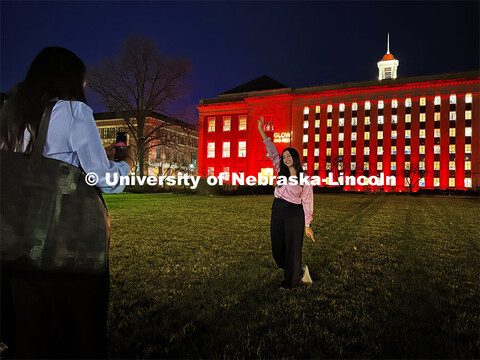 Charitha Manduri, senior in biological sciences, poses for a photo Wednesday evening with friends ou
