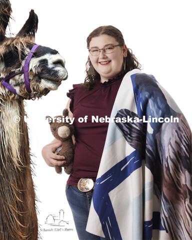 Emma Schmidt, Engler Agribusiness Entrepreneur with her llama, Picasso. April 19, 2024. 