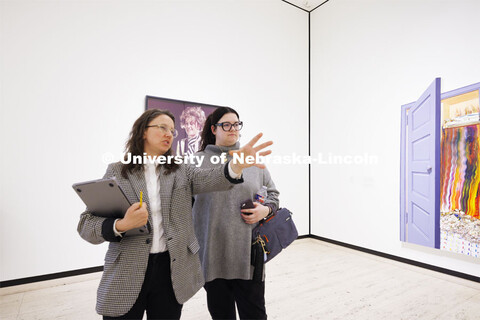 Katie Anania talks with Bella Galindo as they study in the in the Unprecedented: Art in Times of Cri