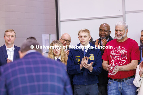 The audience applauds as Governor Jim Pillen signs the Ag Week Proclamation at Nebraska Innovation G