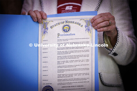 Governor Jim Pillen signed the Ag Week Proclamation at Nebraska Innovation Greenhouse Tuesday mornin