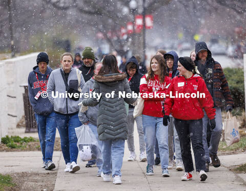 There is snow place like Nebraska as the afternoon tour groups walks through a snow flurry. Admitted