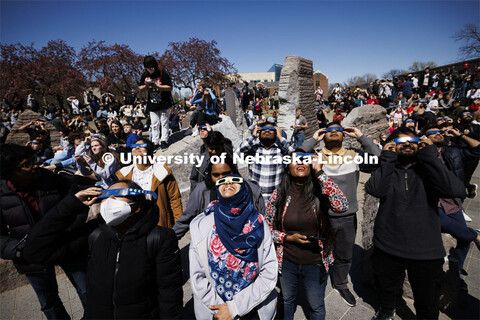 The Solar Social party to view the partial solar eclipse filled the greenspace outside the Nebraska 