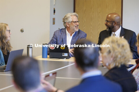 Chancellor Rodney D. Bennett, right, and Dean Andy Belser at the Hixon Lied College of Fine and Perf