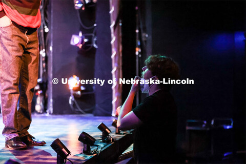 Hunter Rock gives cast direction at the UNL production “Big Fish”. April 22, 2024. 