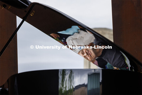 Reflected in the piano lid, Paul Barnes, Marguerite Scribante Professor of Piano in the Glenn Korff 