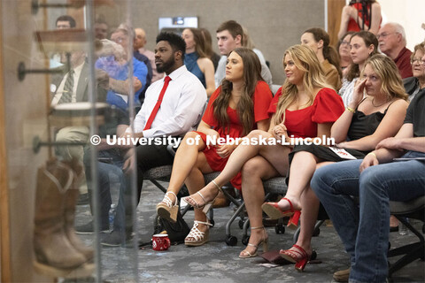 The crowd including Engler alumni D-Wayne Taylor, and current Engler students Abby Miller, Taylor Ru