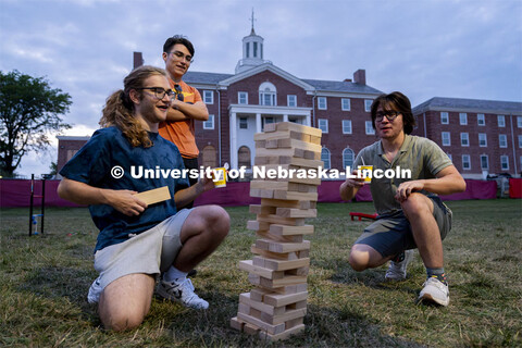 From left: Freshmen Nicholas Coates, Ian Puckett, and Spencer Parkinson, play a game of Jenga during