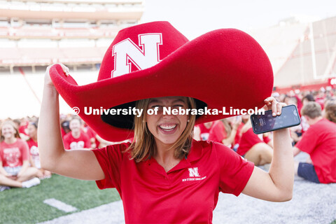 NSE Leader Claire Kelly tries on Herbie’s hat after the class photo. Tunnel Walk into Memorial Sta