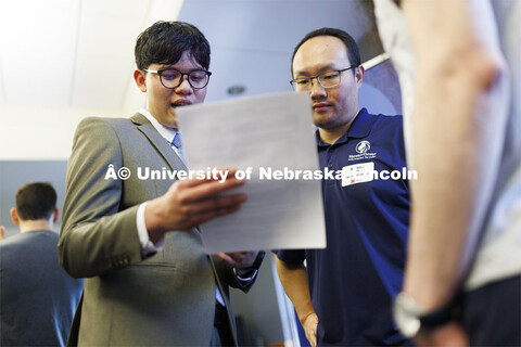 Raikes Design Studio held a job fair in the Gaughan Center where students meet the clients in a job 