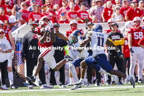 Isiah Naylor catches a first quarter touchdown pass at the Nebraska football game vs UTEP. August 31