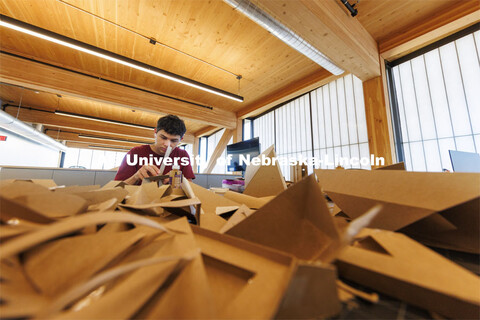 Nicholas Borst, a third-year architecture student from Norfolk, Nebraska, works on his model in the 