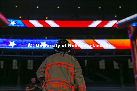 Austin Robertus with Lincoln Fire and Rescue joined the ROTC units in the stair climb. 9/11 stair cl