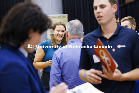 Trinity Becher talks with recruiters during the Career Fair in the Nebraska Union. September 17, 202