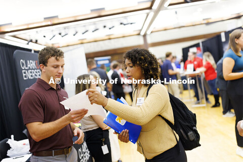 Jaeda Jeffries, a junior in Construction Management, shares her resume with Alex Masek of Brinkman C