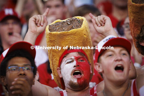 One fan shows his Nebraska spirit by sporting a Runza sandwich shaped hat at the Nebraska vs. Illino