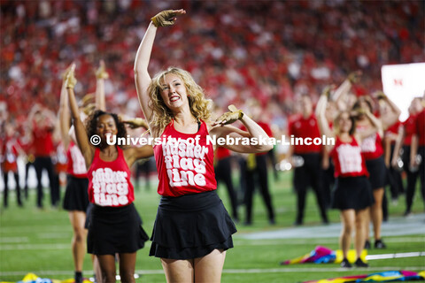 Cornhusker Marching Band Color Guard perform at the Nebraska vs. Illinois football game. September 2