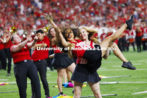 Cornhusker Marching Band Color Guard perform at the Nebraska vs. Illinois football game. September 2