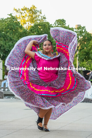 Lincoln's Sangre Azteca, twirl as part of a traditional Guadalajara dance during the University of N