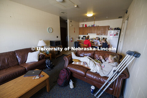 Breanna Gilmore, Sarah Dilley and McKenna Carr eat lunch together in their apartment that is part of