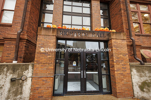 Richard’s Hall pumpkin display. Fall on City Campus. October 30, 2024. 