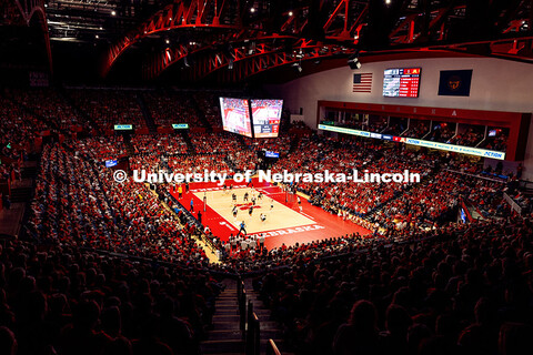 High angle view of the Nebraska vs. Minnesota volleyball game. Nebraska vs. Minnesota volleyball gam