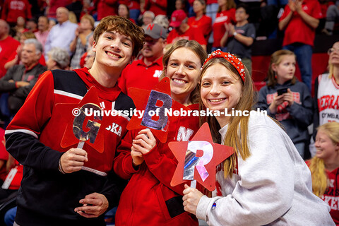 Fans hold “GBR” stars at the Nebraska vs. Minnesota volleyball game. November 14, 2024. 