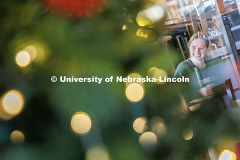 Valerie Uehling, a senior interior design major, studies for her textiles final inside The Mill at N