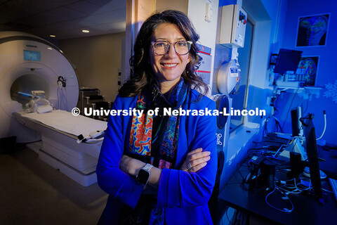 Maital Neta, Carl A. Happold Professor of Psychology at Nebraska, poses for a portrait inside the Ce