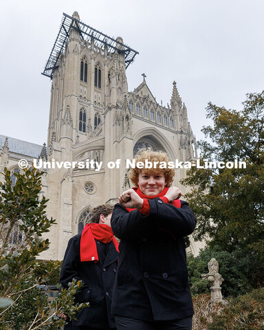 One UNL Choir member “throws the bones” outside the Washington National Cathedral in Washington 