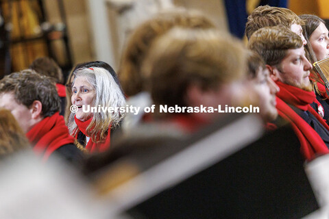 Ramiel Christensen (left), a senior vocal performance major, sings "One Voice" with the university's