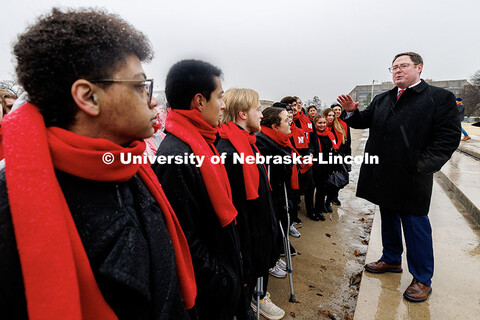 U.S. Congressman Mike Flood speaks to the UNL Choir outside the United States Capitol. Inauguration 