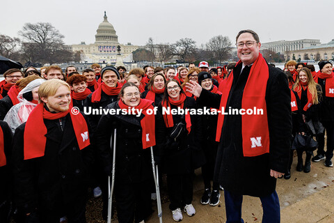 U.S. Congressman Mike Flood speaks to the UNL Choir outside the United States Capitol. Inauguration 