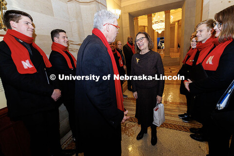 Nebraska Senator Deb Fischer meets the UNL Choir before their rehearsal inside the United States Cap