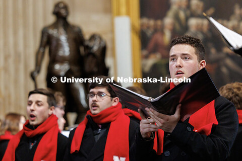 Members of the UNL Choir rehearse inside the United States Capitol Rotunda. Inauguration choir trip.