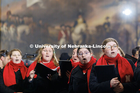 Members of the UNL Choir rehearse inside the United States Capitol Rotunda. Inauguration choir trip.