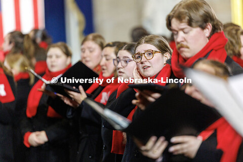 Members of the UNL Choir rehearse inside the United States Capitol Rotunda. Inauguration choir trip.