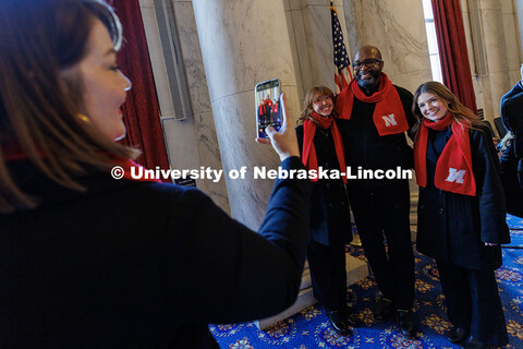 UNL’s Chancellor Rodney Bennett poses with some of the members of the UNL Choir. Inauguration choi