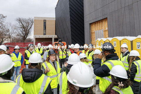 Ashley Byars, lecturer in the College of Architecture talks with student before they take a tour of 