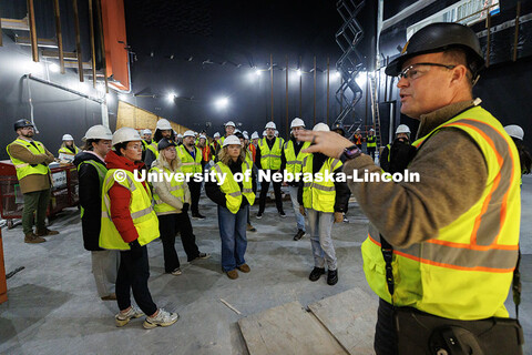 David Quade, Project Architect of Sinclair Hille Architects, leads a tour of the new Hixson-Lied Col