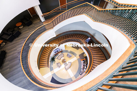 A person walks up the stairs to the second floor of the Jackie Gaughan Multicultural Center. Februar