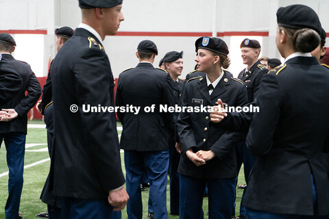ROTC students chat before the ceremony begins. Joint Service Chancellor’s Review of the ROTC Cadet