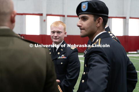 ROTC students chat before the ceremony begins. Joint Service Chancellor’s Review of the ROTC Cadet