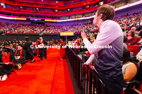 Nick Wright calls out from the stands in Pinnacle Bank Arena to his brother Palmer as he returns to 