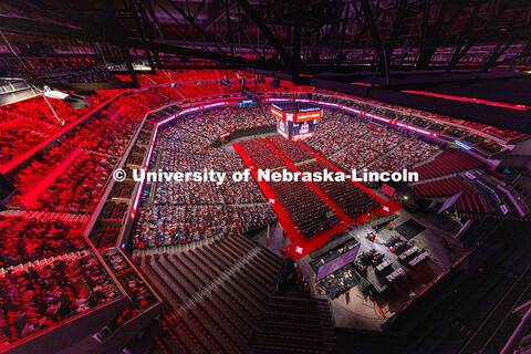 A view from the rafters as Chancellor Rodney D. Bennett addresses the UNL class of 2025 during the M