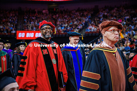 Chancellor Rodney D. Bennett smiles at the crowd after leaving the Undergraduate Commencement. May 2