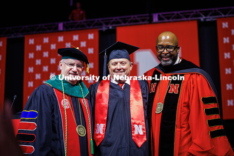 (Left) Dr. Jeffrey P. Gold, Corrie Svehla, and Chancellor Rodney D. Bennett pose for a photo after S
