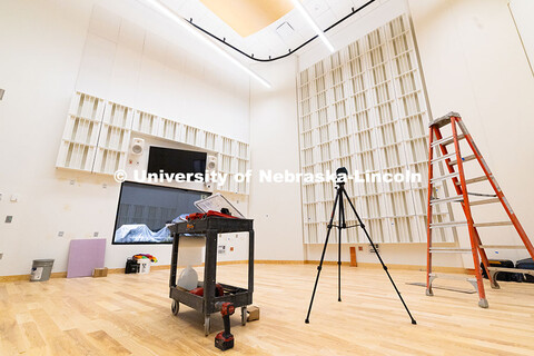 Construction tools in the recording studio of the new Hixson-Lied College of Fine and Performing Art