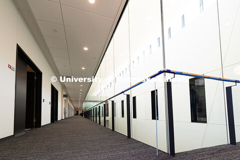 Plate glass walls on the third floor allows plenty of natural light to reach faculty and staff offic